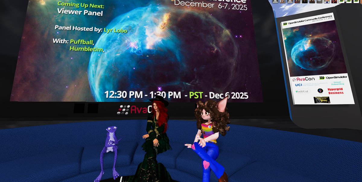lyrlobo's tweet image. At the #OSCC25 conference @opensimcc our sessions blend art, AI, and education in virtual worlds.  The sessions featured the META tour, the Virtual Worlds Education Consortium (VWEC), and the Viewer Panel with HumbleTim VR and Puffball&apos;s Benthic viewer