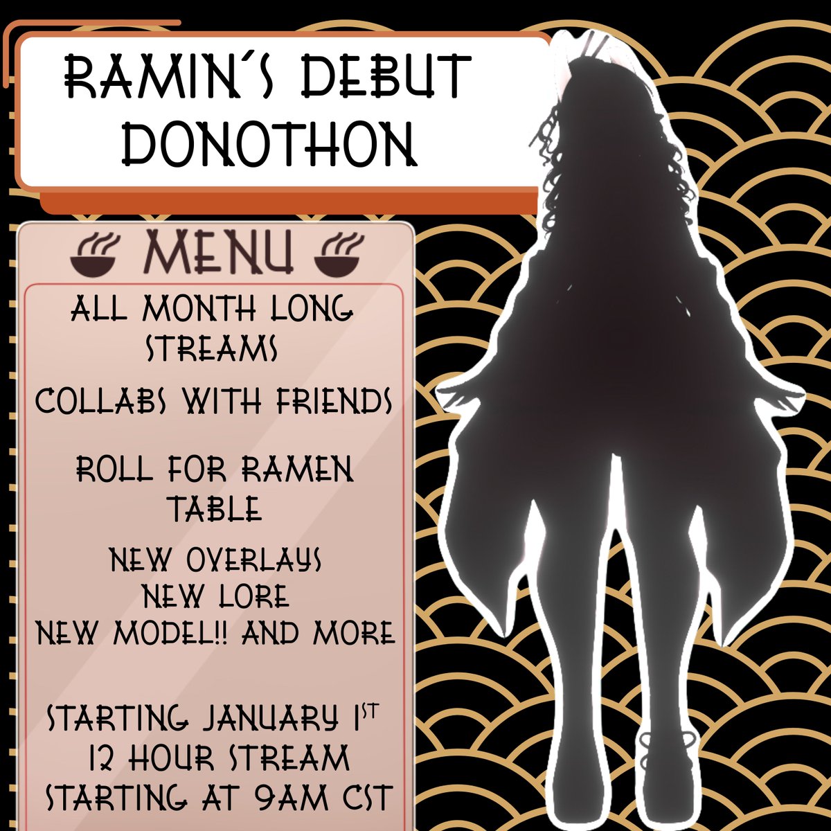 Wow!! I'm finally debuting! It's been a long road and we've finally reached it! Starting January 1st I'll be having an all month donothon! Mostly for fun with friends and honestly to celebrate how far and hard I've had to work to get through this. I hope to see many of you there!