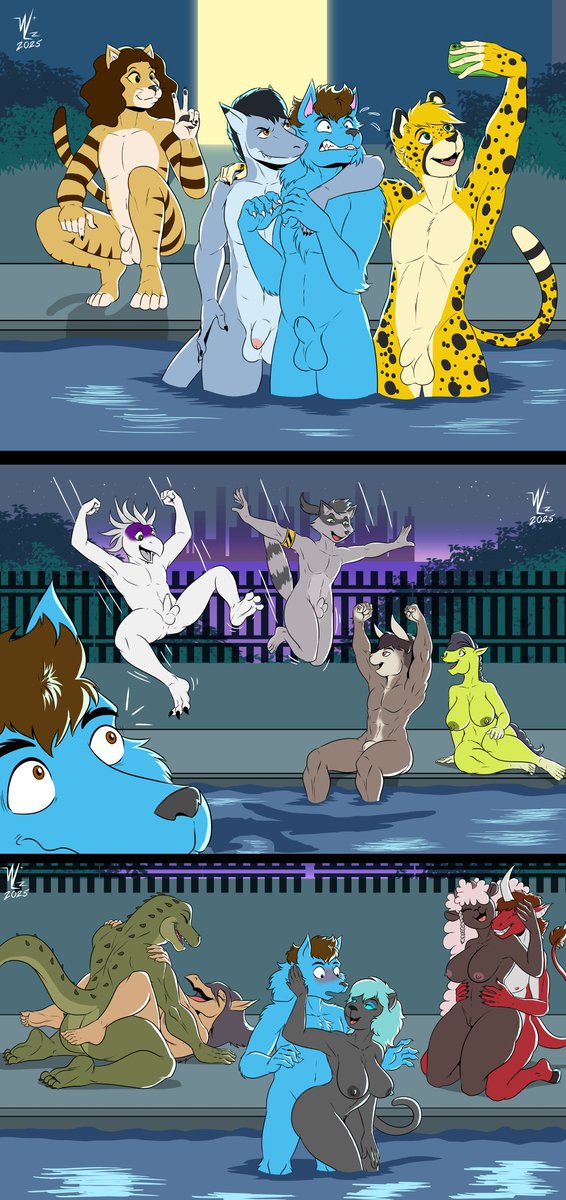 The YCH i made for via FA. Wolzard in a crazy party where a lot of exhibisionist are having fun and want to include it him xD