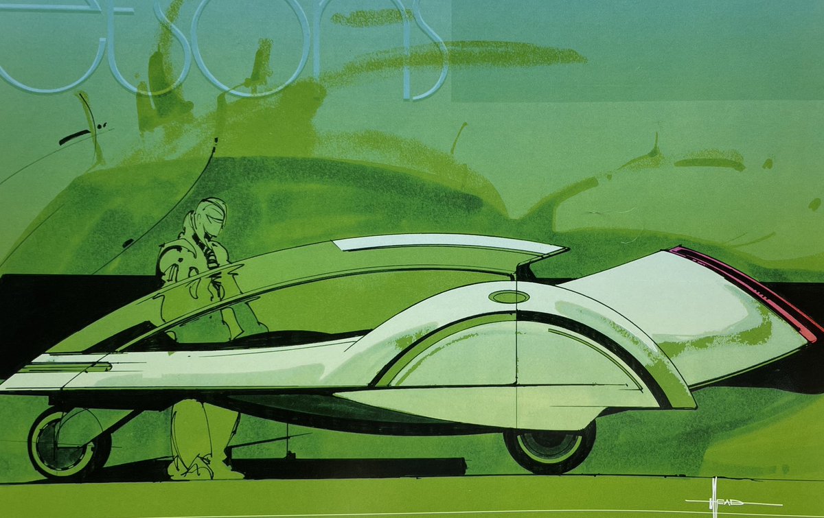 SciFiArchives's tweet image. Syd Mead’s concept artwork for a planned but ultimately unmade live action adaptation of The Jetsons.
