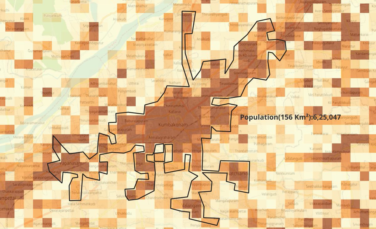 Kothaiselvan21's tweet photo. KUMBAKONAM-URBAN CLUSTER!

—6.25L pop (160+ km²)📈
(↪️Papanasam,Aduthurai, Valangaiman,Cholapuram)

Fri-Sun🗓️? TOTAL CHAOS💢! 
—Massive Tourists footfall cripples Traffic &amp; floods hotels/resorts.

🚨Smart Traffic🚦Management is Must needed!!

📌GHSL(+ORNL)E25' UN CRISP Model✅ https://t.co/b8EUzgYsqr