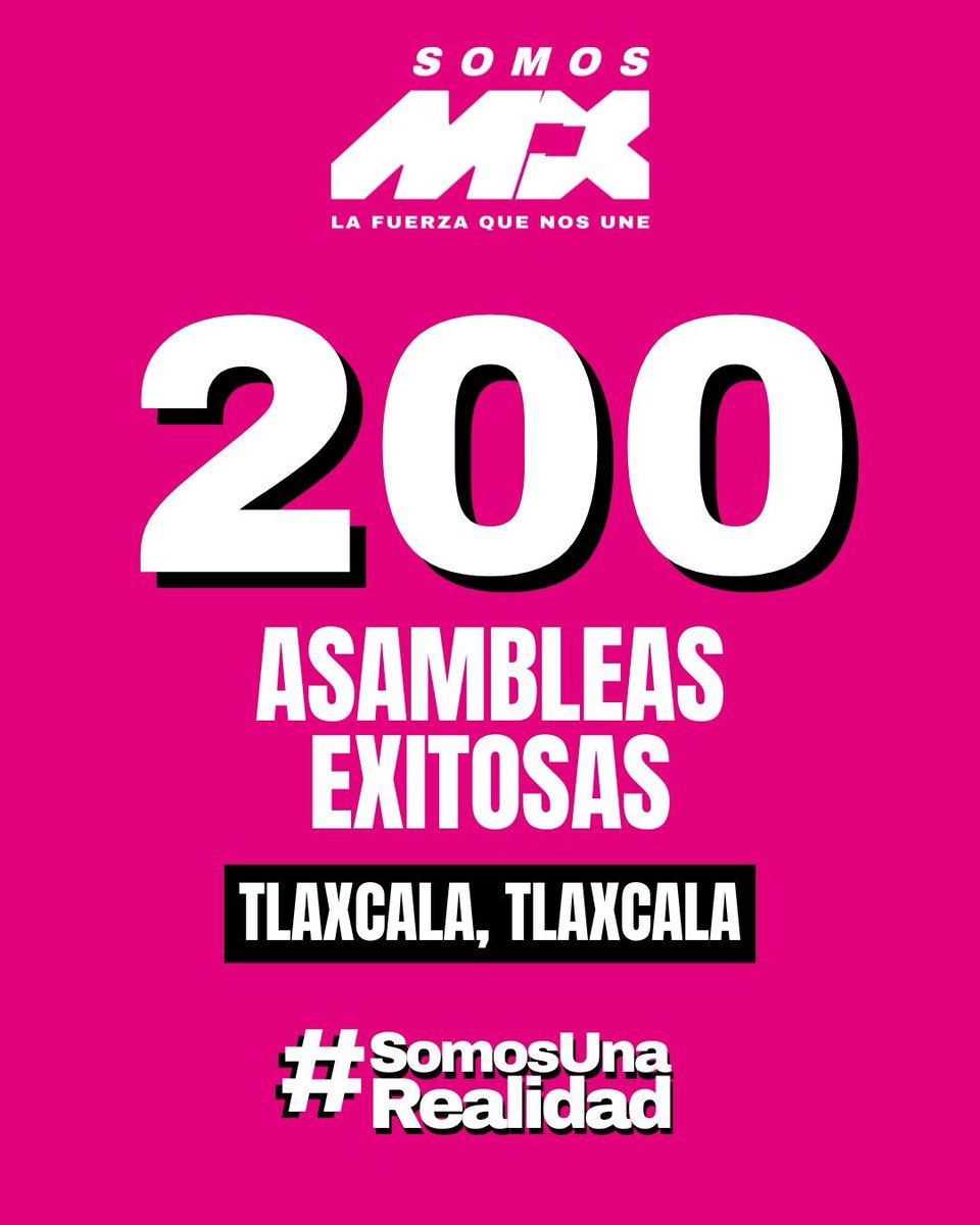 #SomosUnaRealidad
¡Hoy Tlaxcala lo hizo posible! 🇲🇽
Con la realización de nuestra Asamblea N.º 2️⃣0️⃣0️⃣ cumplimos el requisito que pide el INE y demostramos que, cuando la ciudadanía se organiza, el cambio es posible. ✅

Este logro confirma que #SomosMx ya es una realidad