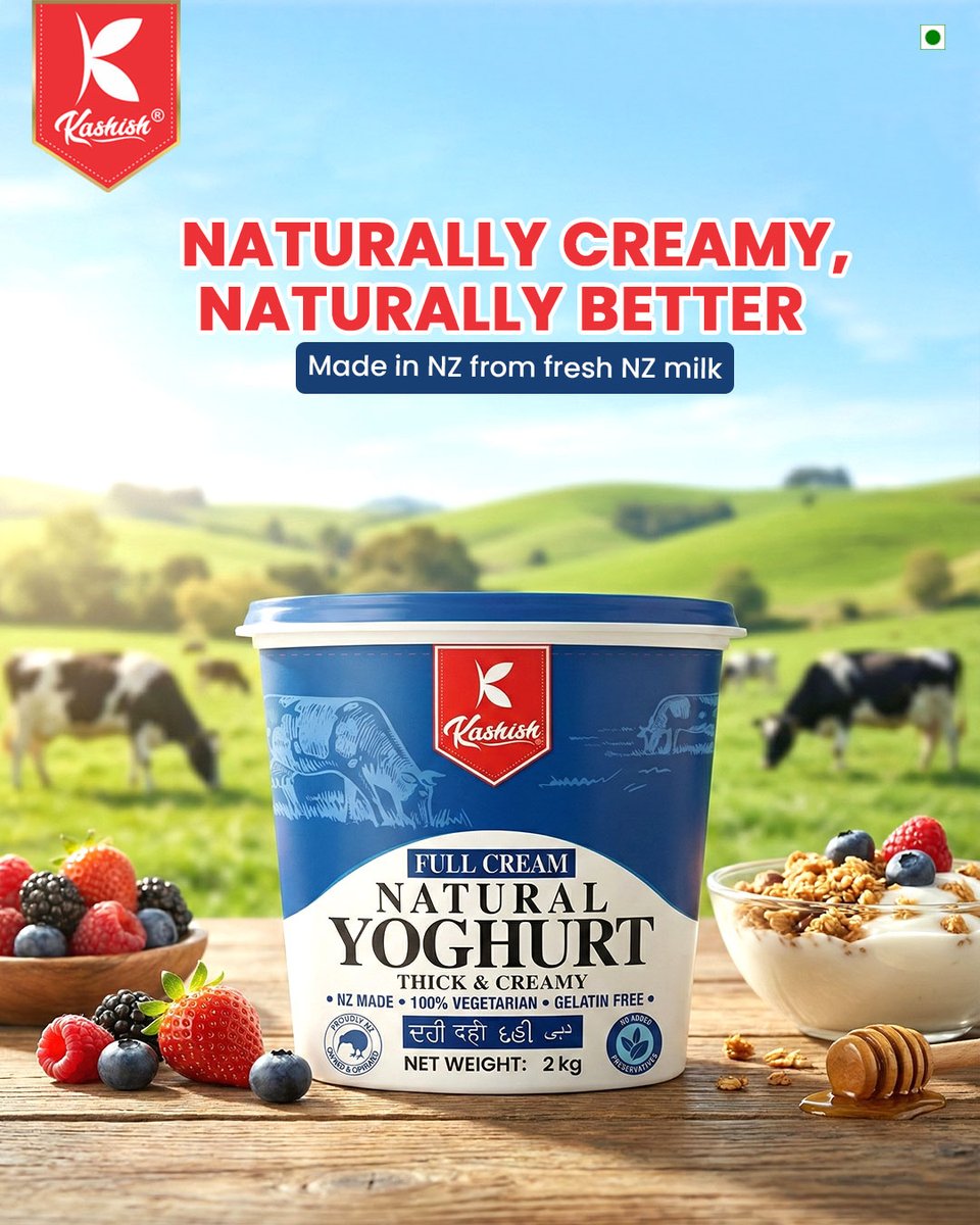 Naturally Creamy, Naturally Better. Indulge in the pure goodness of Kashish Full Cream Natural Yoghurt.
Made in NZ from fresh NZ milk, it's thick, creamy, 100% vegetarian, and Gelatin Free. Enjoy the best of nature in every spoonful!