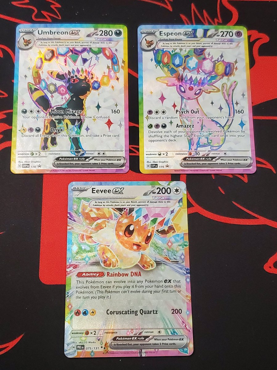 Umbreon ex promo-$26🚀
Espeon ex promo-$13🚀
Eevee ex prismatic-$4
Add $1 pwe or $5 bmwt.
Repost greatly appreciate