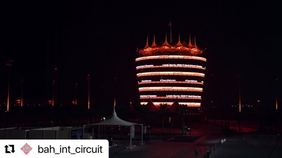 BahrainEmbUK's tweet image. #Repost @BAH_Int_Circuit 
・・・
BIC turns Papaya to celebrate a new World Champion: Lando Norris! @McLarenF1 

#F1 #AbuDhabiGP