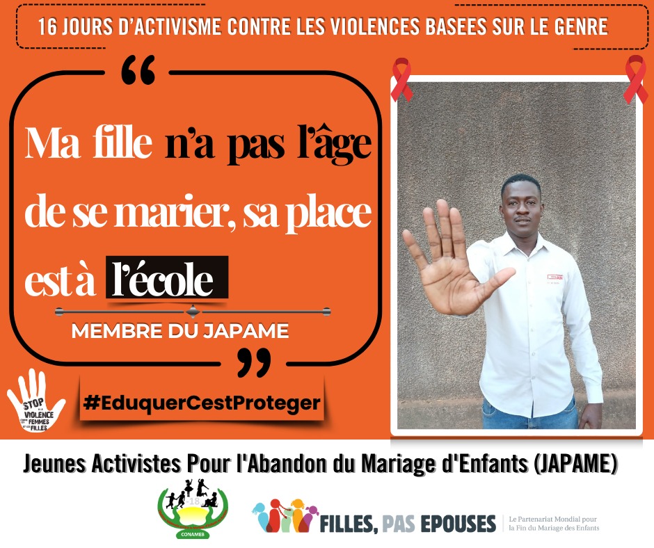 JapameB's tweet photo. Ma fille n'a pas l'âge de se marier, sa place c'est à l'école. Chaque année d’école est un bouclier contre le mariage précoce. À travers cette campagne, nous sensibilisons la communauté sur l’importance de protéger les filles.

https://t.co/uEbYhCK6MK 

#EduquerCestProteger https://t.co/5ItDaBj6bf