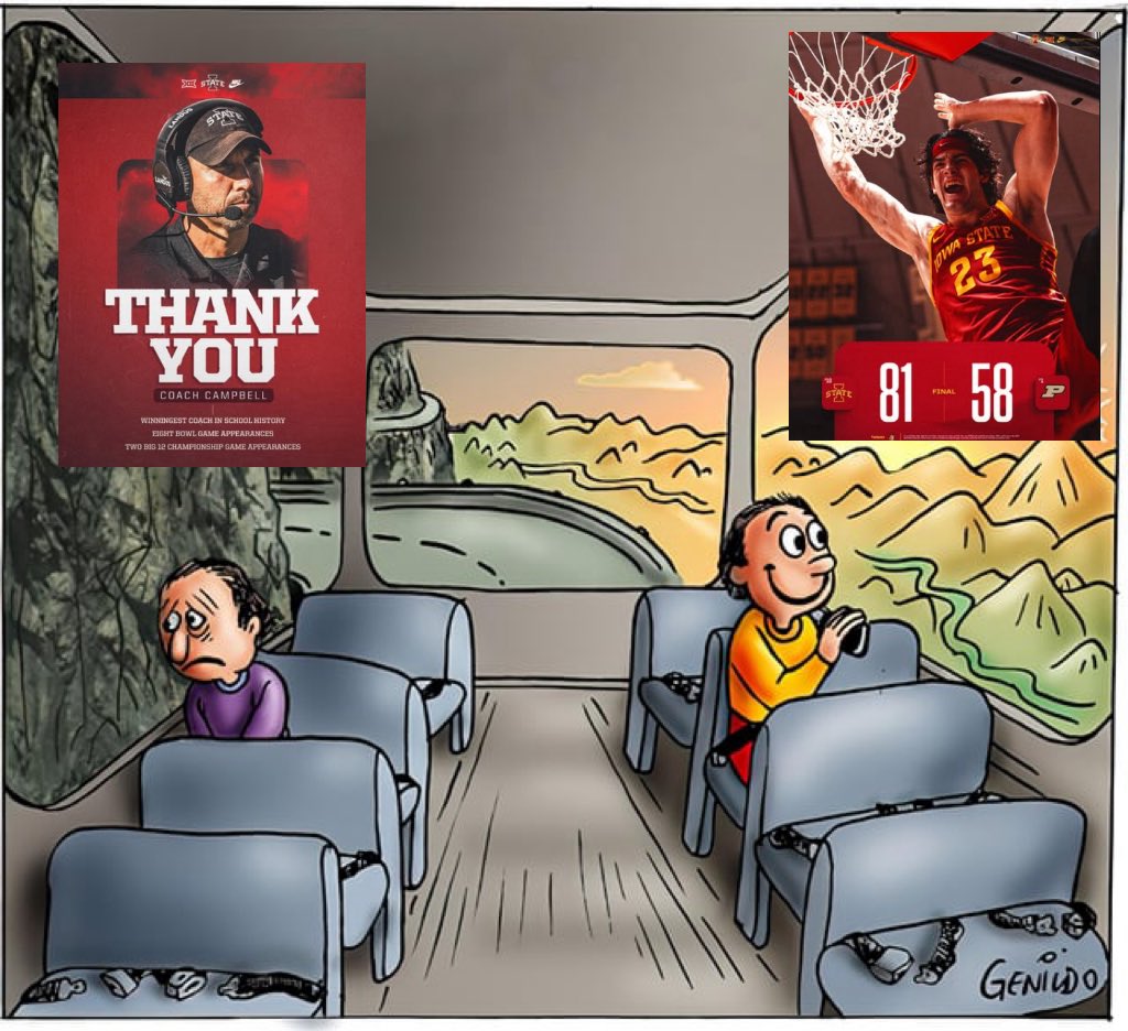 Per the players’ decision, Iowa State is opting out of their bowl game this postseason.

It is officially time to distract myself from the worst ending to a football season in a decade with now watching the best basketball coach in the country make history 🌪️