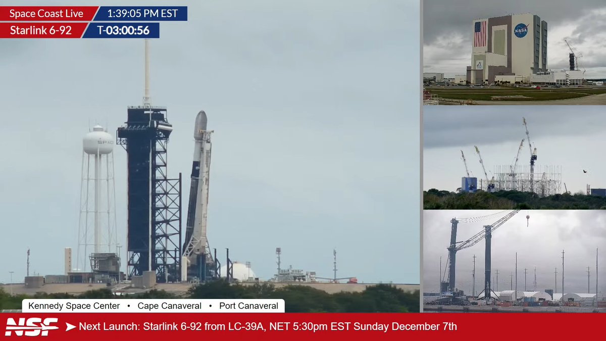 Falcon 9 is going vertical for the second Starlink launch of the day - this time, from LC-39A.

Current T-0: 5::30:30 PM EST (22:30:30 UTC)

<a href="/SLDelta45/">Space Launch Delta 45</a> forecasts a 50% chance of favourable weather conditions at the opening of the window, deteriorating to 35% throughout. 
Concerns
