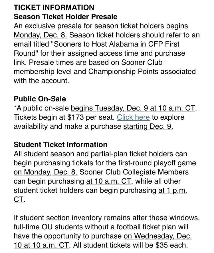 #OU playoff ticket info: