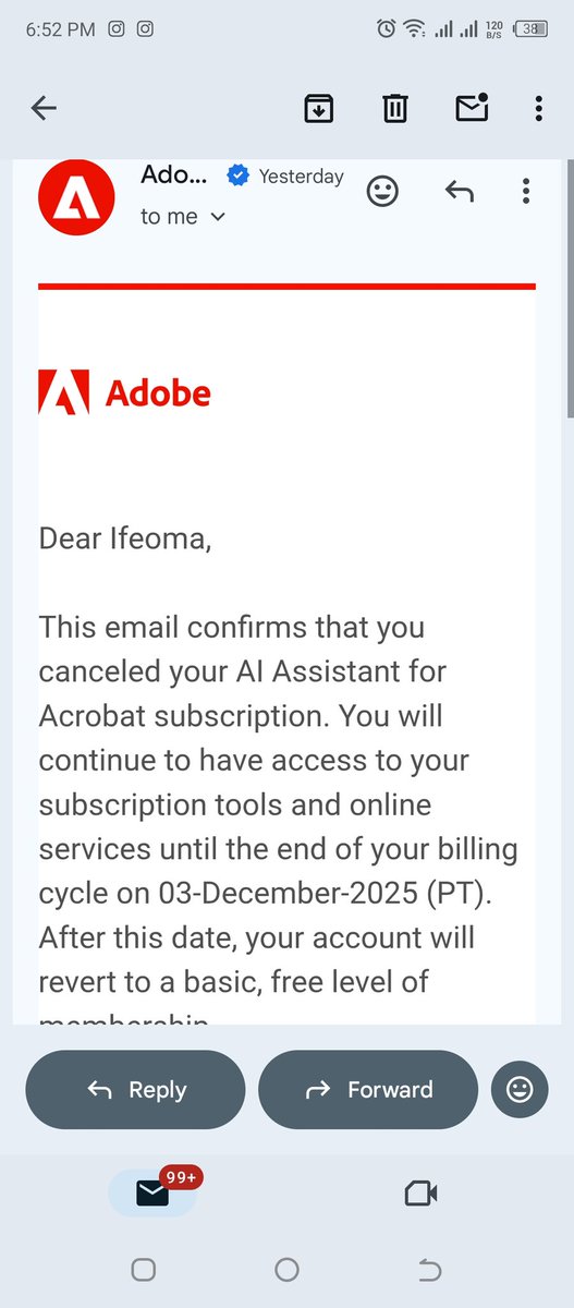 Ifeobi22's tweet photo. @Adobe 
I am typin this with so much anger &amp; frustration. I cancelled a 7 days FREE TRIAL subscription before the 7th day(6th) &amp; you debited me 52k twice &amp; 35k within 24hrs. I have attached the proof of cancellation &amp; the debits. Pls refund. It's not the best time to take from me https://t.co/4YhF2gxEvV