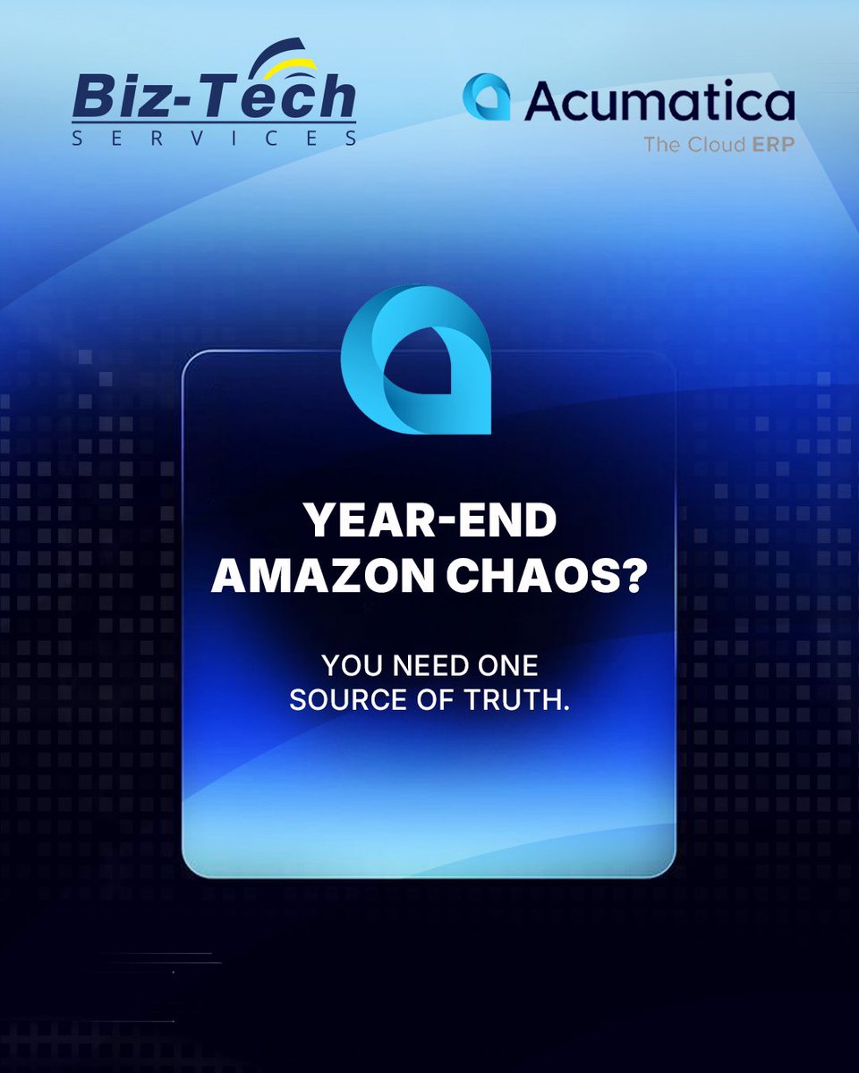 biz_tech85837's tweet photo. One system for all your Amazon data:
FBA + FBM inventory, orders, shipments, and refunds — all synced in Acumatica.

No overselling. No duplicates. No year-end chaos.

👉 Book a demo.

#Acumatica #AmazonIntegration #BizTechServices https://t.co/Q31DHDreGO