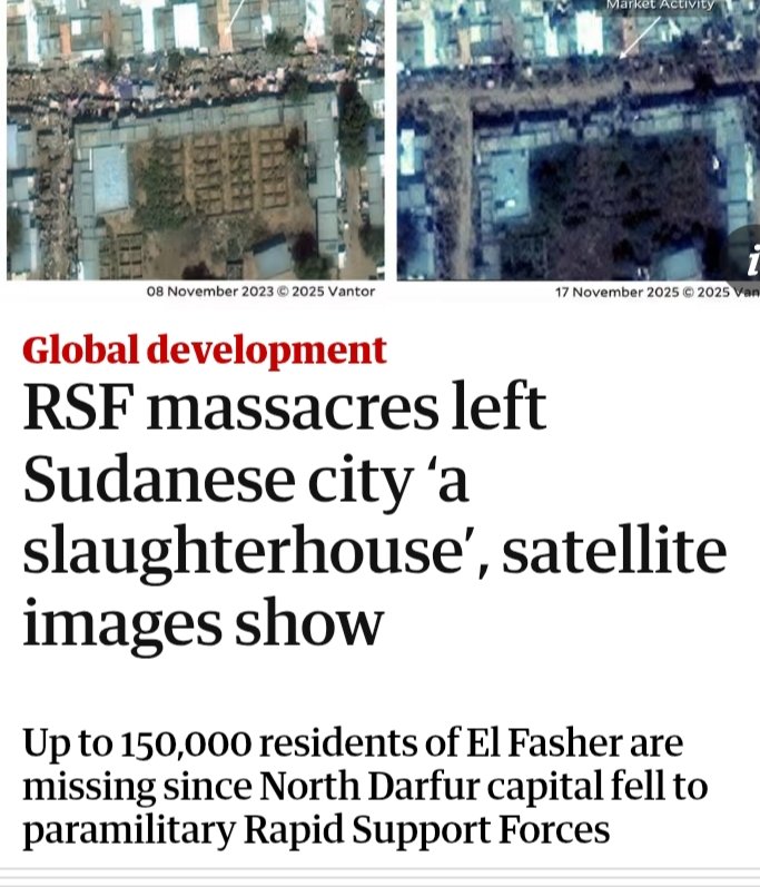 Absolute horror. El Fasher plaats van afschuwelijke moordpartijen door RSF.

150.000 inwoners nu vermist 💔💔 hell

(via <a href="/SandeRuby10/">Shanty Elena 🌍</a>) theguardian.com/global-develop…