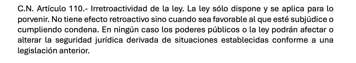 Zuletaaslegal's tweet photo. @FelixNovaH Difiero. Los hechos y el inicio del proceso se generaron bajo la vigencia de la ley 10-15 por lo que, es esa ley la que regula su proceso, salvo en los aspectos de la ley 97-25 que les resulten más favorables, en aplicación del Art. 110 de la Constitución 👇 https://t.co/NXlPhjzimW