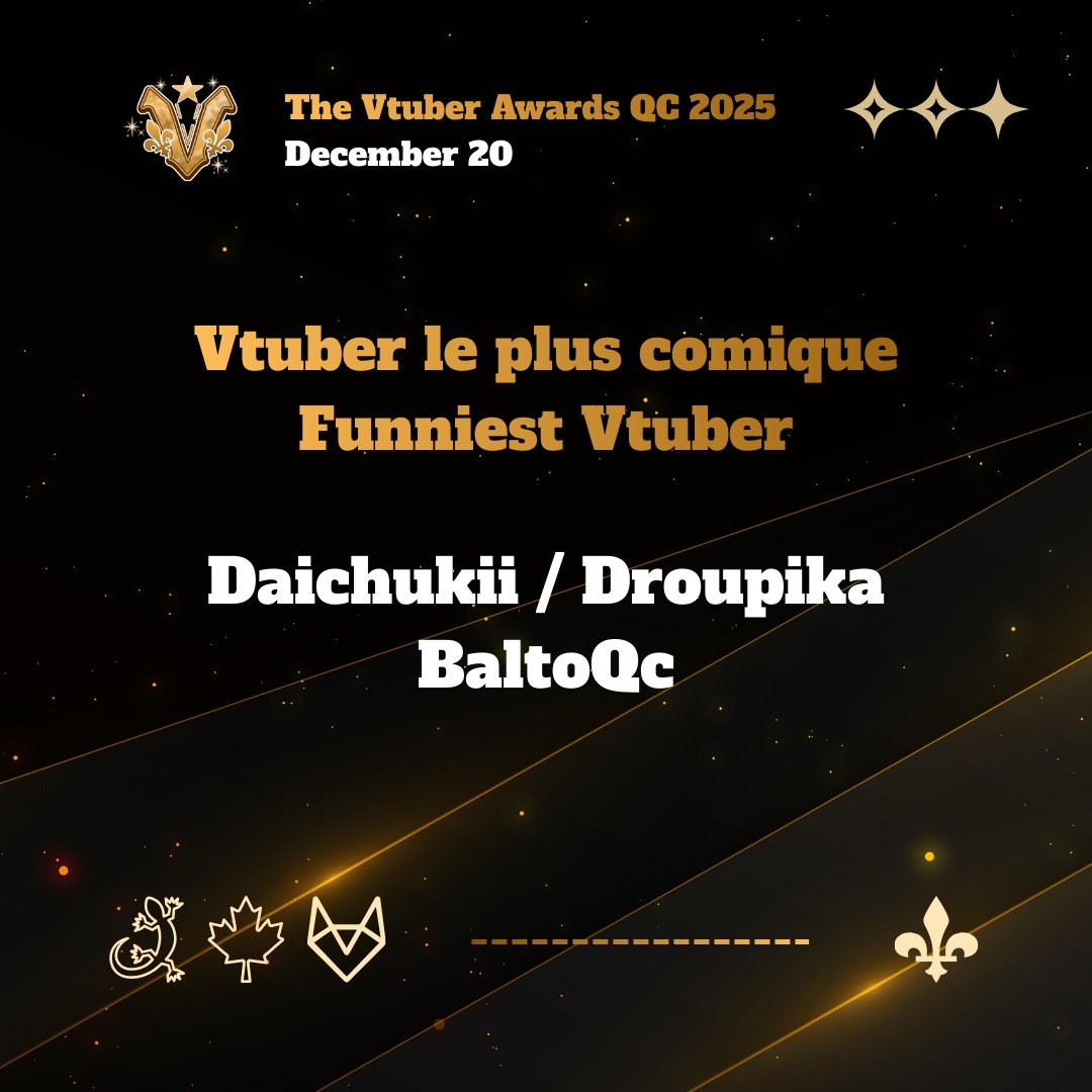 VtuberAwardsQC's tweet photo. Mesdames et Messieurs! / Ladies and Gentlemen! 
Les plus comique de cette catégorie sont...
The funniest ones in this category are...
@DaiChuKiiVtuber / @droupika / @alphaQC17 https://t.co/QP2xNDwyF3