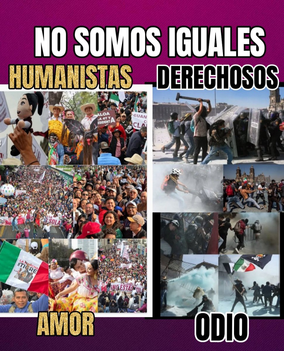 Diferencias visibles..
Amor🇲🇽💜 vs Odio😡

Tiendas y joyerías abiertas sin vayas , no hubo saqueos , ni destrozos , personas felices y hasta baile y canto hubo ...
Saquen sus conclusiones queridos amigos 
#EsUnHonorEstarConClaudiaHoy 
Y NO SOMOS IGUALES 🤗😁👍🏻
VIVA MÉXICO 💜🇲🇽
