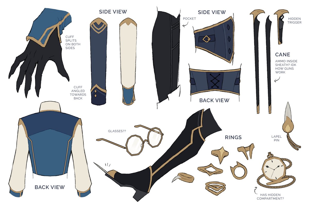 some design details/clarifications for my oc lucian!!