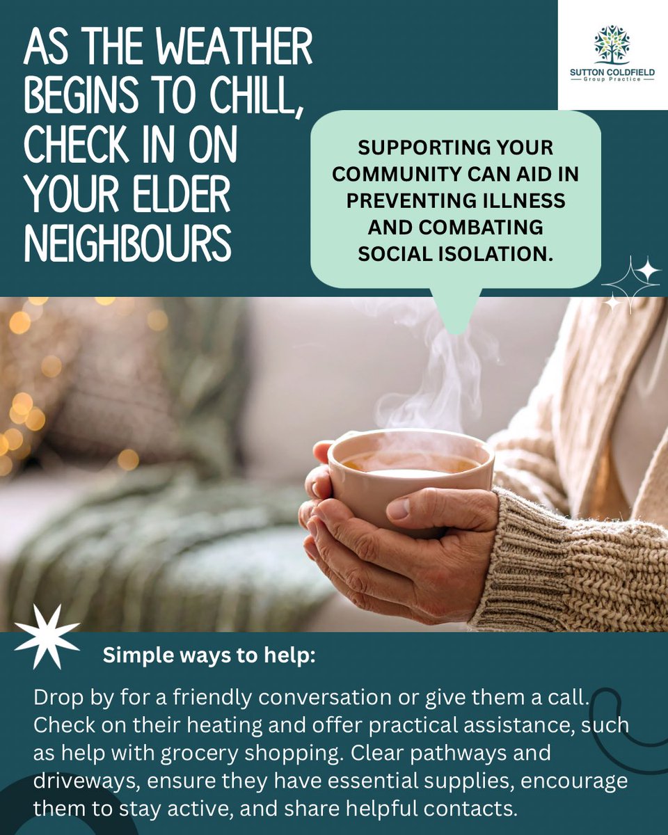 _SCGP_'s tweet image. Checking on Elderly Neighbours During Winter

🧣🧦☕️🫖🥘❄️💊
By taking steps, we can help prevent isolation and serious health issues, significantly enhancing their safety and well-being.