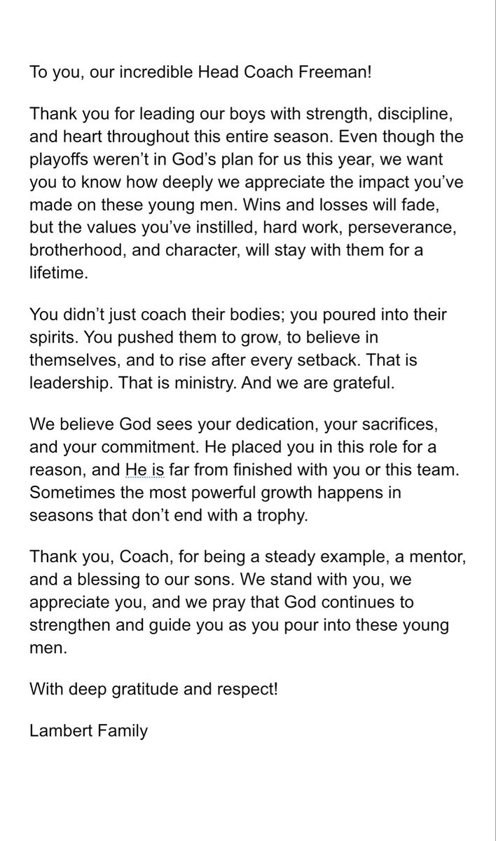 To the best Coach we could ask for, Dear Coach Freeman!