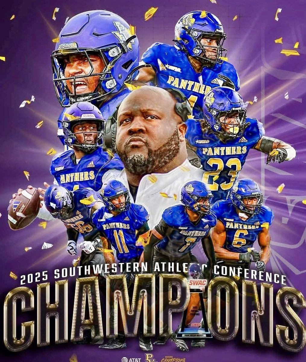 blackcollegenc's tweet photo. ๐๐๐
Congratulations to the Prairie View A&M University Panthers, the 2025 SWAC Football Champions โฆ
Next up for the Panthers?
The 2025 Celebration Bowl against the MEAC Champions, South Carolina State Bulldogs!
๐๐๐
#pvamupanthers #swacfootball #swacchampions https://t.co/Uqztn4hrAO