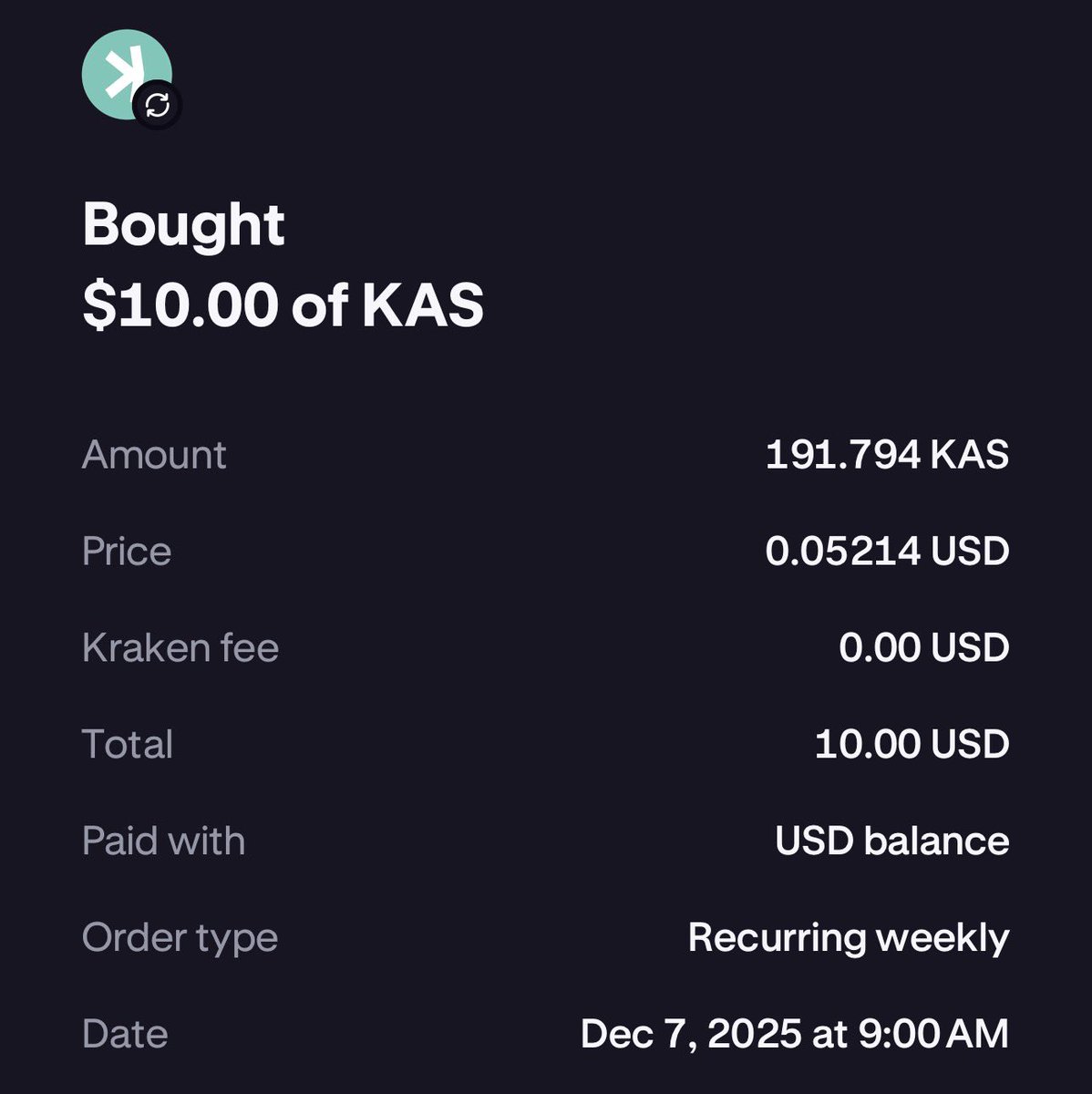 Justinf_DeFi's tweet photo. $KASPA K-FORCE buy week #15 https://t.co/e7QxKTNF8B