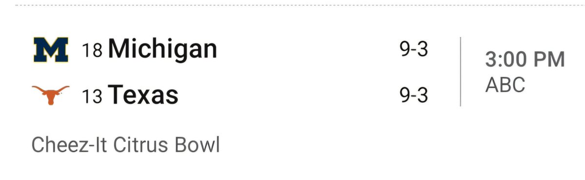 MichiganSucks8's tweet photo. Michigan will play Texas in the Citrus Bowl on New Year's Eve! 👀 #BowlSeason #bowlgame #collegefootball #GoTexas #GoLongHorns #BeatMichigan #MichiganSucks https://t.co/Yz7o5KXhV7