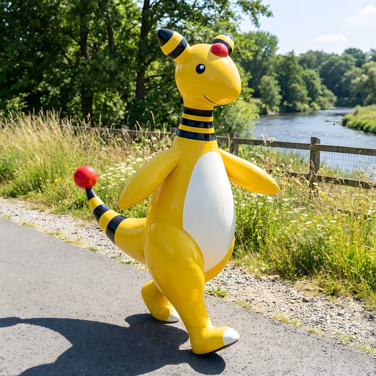 Firekind13's tweet photo. 4 Mascot Pokémons are walking in different areas. Mascot Azumarill is walking outside at the Pokémon Beach, Mascot Nidoking, Mascot Nidoqueen, and Mascot Ampharos is walking outside at Pokémon Route 25.

#nanobananapro https://t.co/Ro47v8MM9D