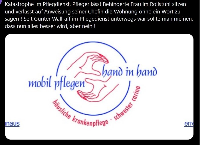 GerdHeiman78457's tweet photo. @guenterwallraff wie kann man gegen solche Pflegedienste vorgehen, gerade heute passiert! https://t.co/Lez001f4xQ