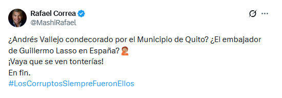 ❌¿Felipe Vega <a href="/felipevegadelac/">Felipe Vega de la Cuadra</a> auspiciado y apoyado por la señora <a href="/LuisaGonzalezEc/">Luisa González</a> como ÚNICO candidato a presidir la #RC5?
❌¿El Viceministro de Defensa Mayo/2017-Sept/2018 y acto seguido Cónsul en #Madrid en Oct/2018 del infame de #LeninMoreno?
Vaya que se ven...
En fin.