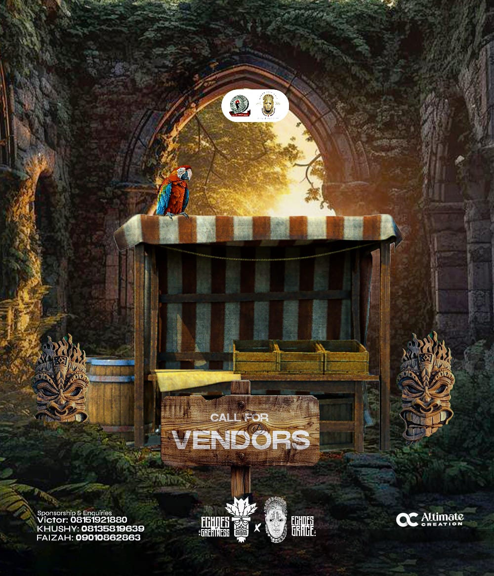 Step into the Echo. Step into the Market.
We’re officially calling on all vendors ready to bring flavour, colour, craft, and energy to ECHOES ON THE STREET.
Limited vendor spaces available.

For bookings &amp; enquiries:
Victor: 08151921880
Khushy: 08135619639
Faizah: 09010862863