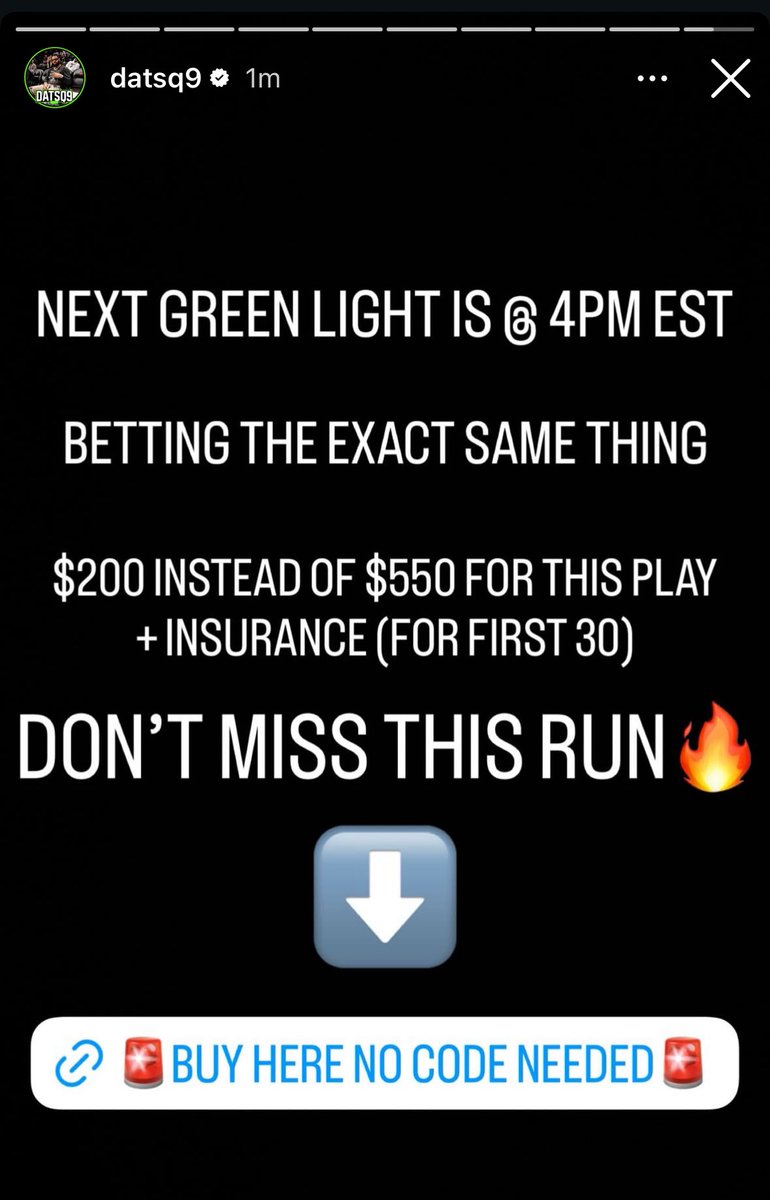 BeatTheOddsVIP's tweet image. 🔥 DATSQ9 IS DROPPING ANOTHER 100K GREEN LIGHT PLAY TODAY! 🔥
You saw what happened earlier… another CASHED Green Light 💸🟢
And now he’s loading up AGAIN. Don’t miss this drop.

Beat The Odds VIP Prices:
💎 $15 Day Pass
💎 $30 Week
💎 $50 Month

Tap in before the next Green…