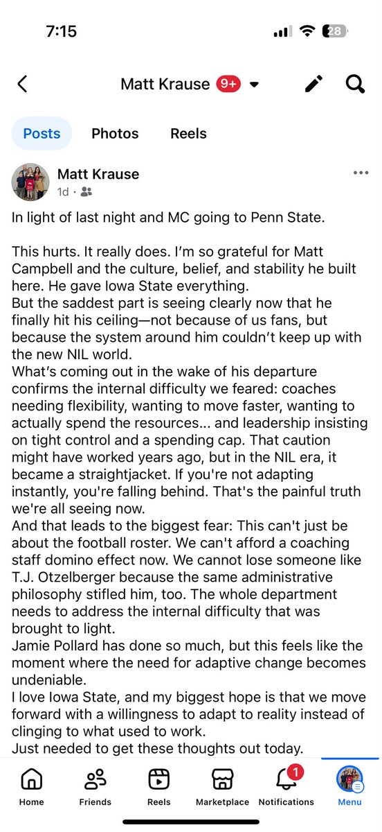 Vikefan028's tweet photo. This what I posted on Facebook. Iowa state fan. We need to be concerned. https://t.co/8QCUiQmJoO