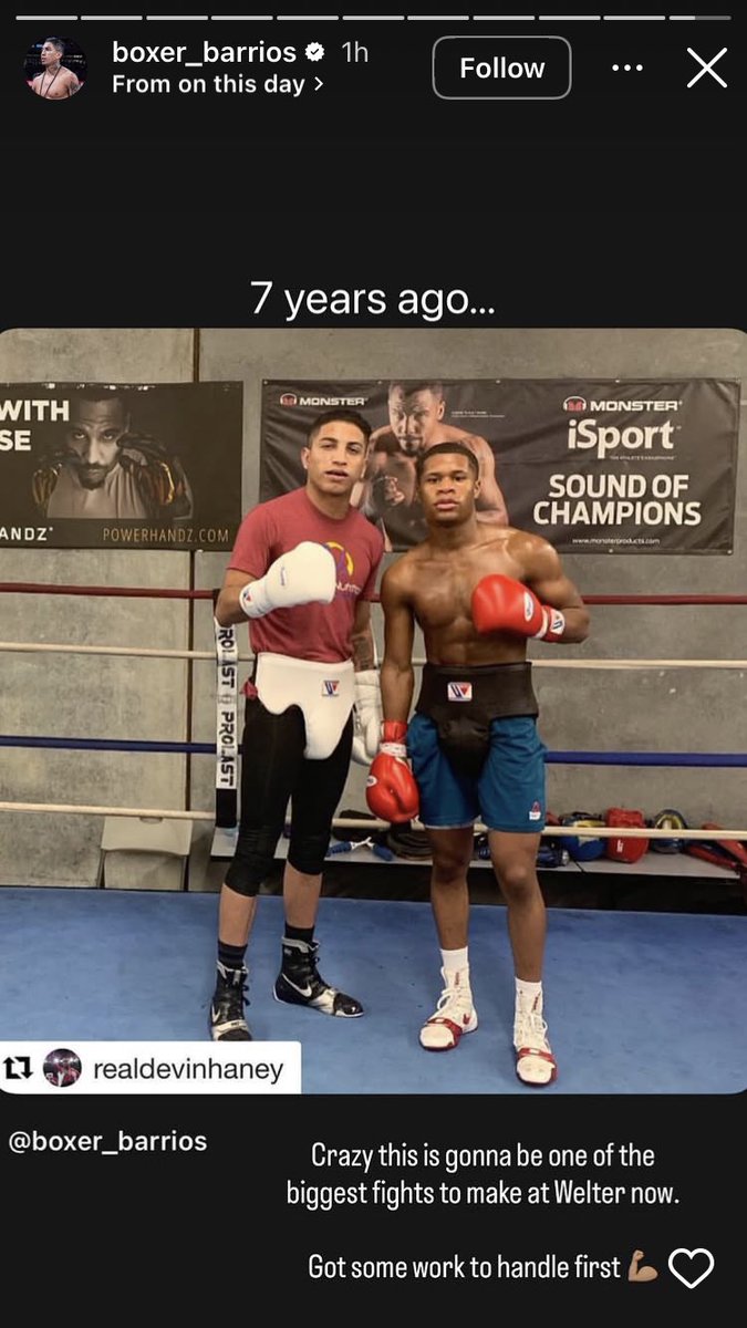 today Mario Barrios sends a message to Devin Haney.

“Crazy this is gonna be one the biggest fights to make at welterweight now - got some work to handle fist!”

#Boxing #GarciaBarrios 

IG🎥 <a href="/Boxer_Barrios/">Mario</a>