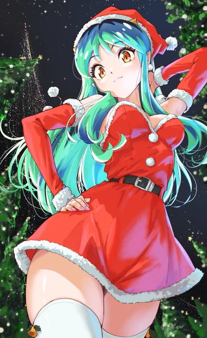 #クリスマスツリーの日なので赤と緑の画像を貼る #うる星やつら #uruseiyatsura チョット早いけどイイ感じで描けたので投稿しちゃう 「Merry Christmas」