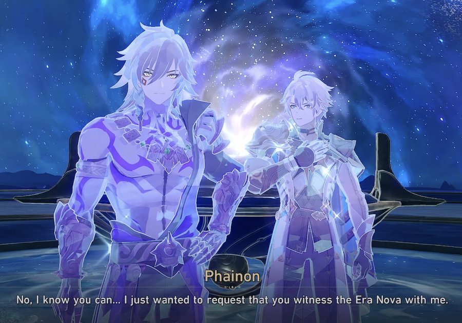 the other time Phainon asked something for himself is him requesting Mydei to witness the era nova with him but alas the circumstances wasn't in their favor that time 😔