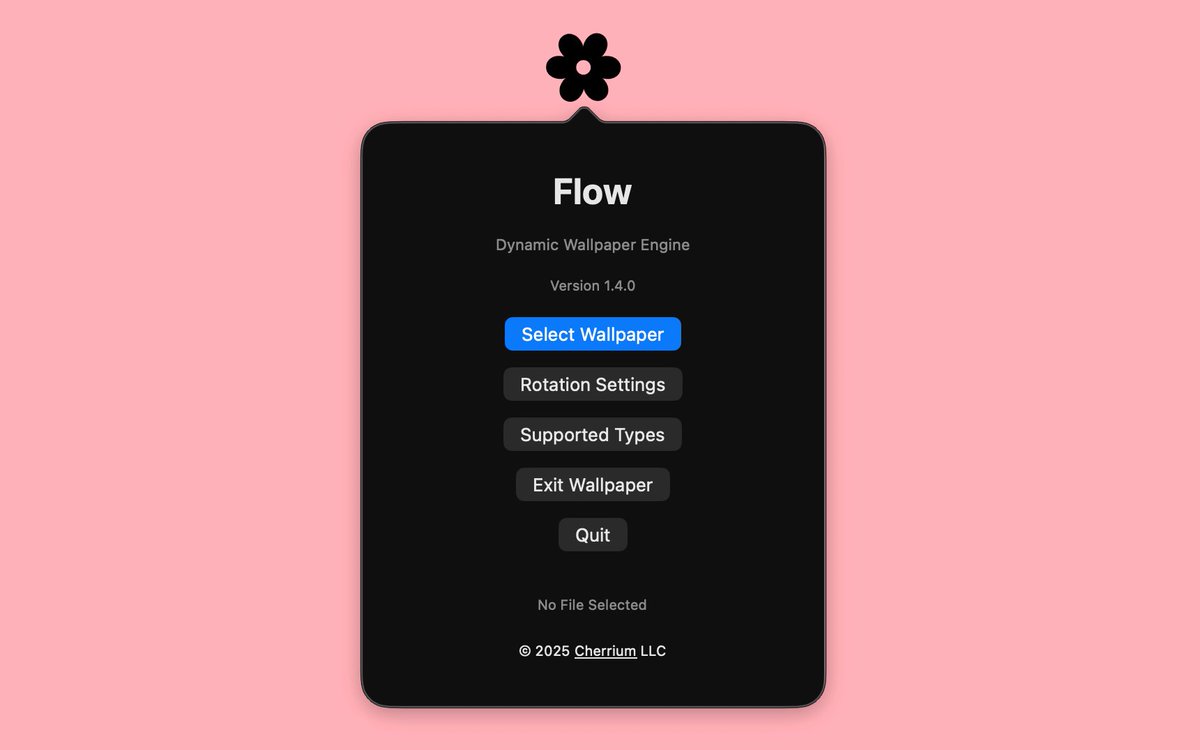 Cherriums's tweet photo. Flow (Dynamic Wallpaper Engine) update 1.4.0 is now out on macOS. https://t.co/MgStsLJRob https://t.co/AAb3G1riIB
