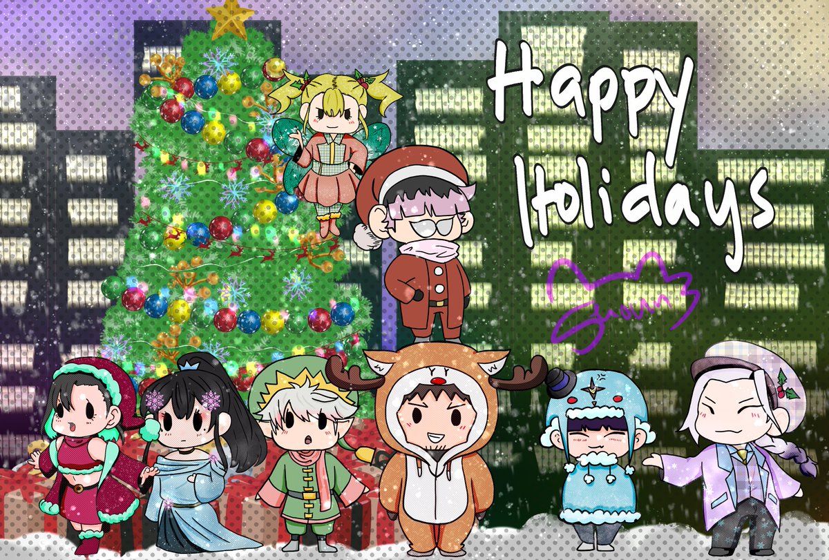 SeiounArt's tweet photo. They're all gathered for the Holidays! 
#Kaijuno8 https://t.co/2sYJ5A97La