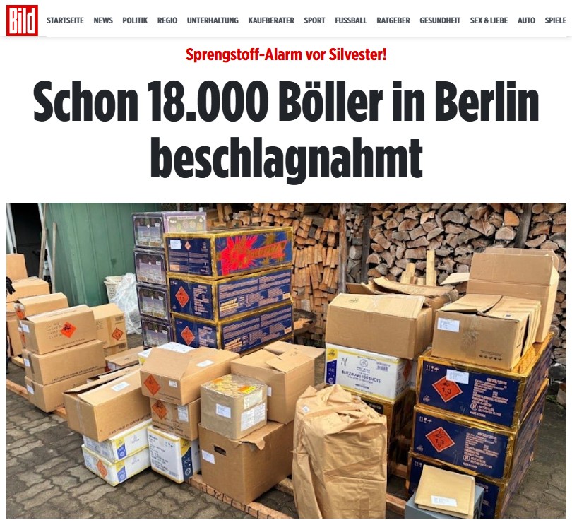 Da kommt was Großes auf uns zu.

Berlin – Nur noch 24 Tage bis Silvester: Aber die Berliner Polizei hat längst Sprengstoff-Alarm ausgelöst!

18.000 Böller, Raketen und andere Feuerwerkskörper wurden in diesem Jahr bereits beschlagnahmt. Darunter: 151 selbst gebastelte