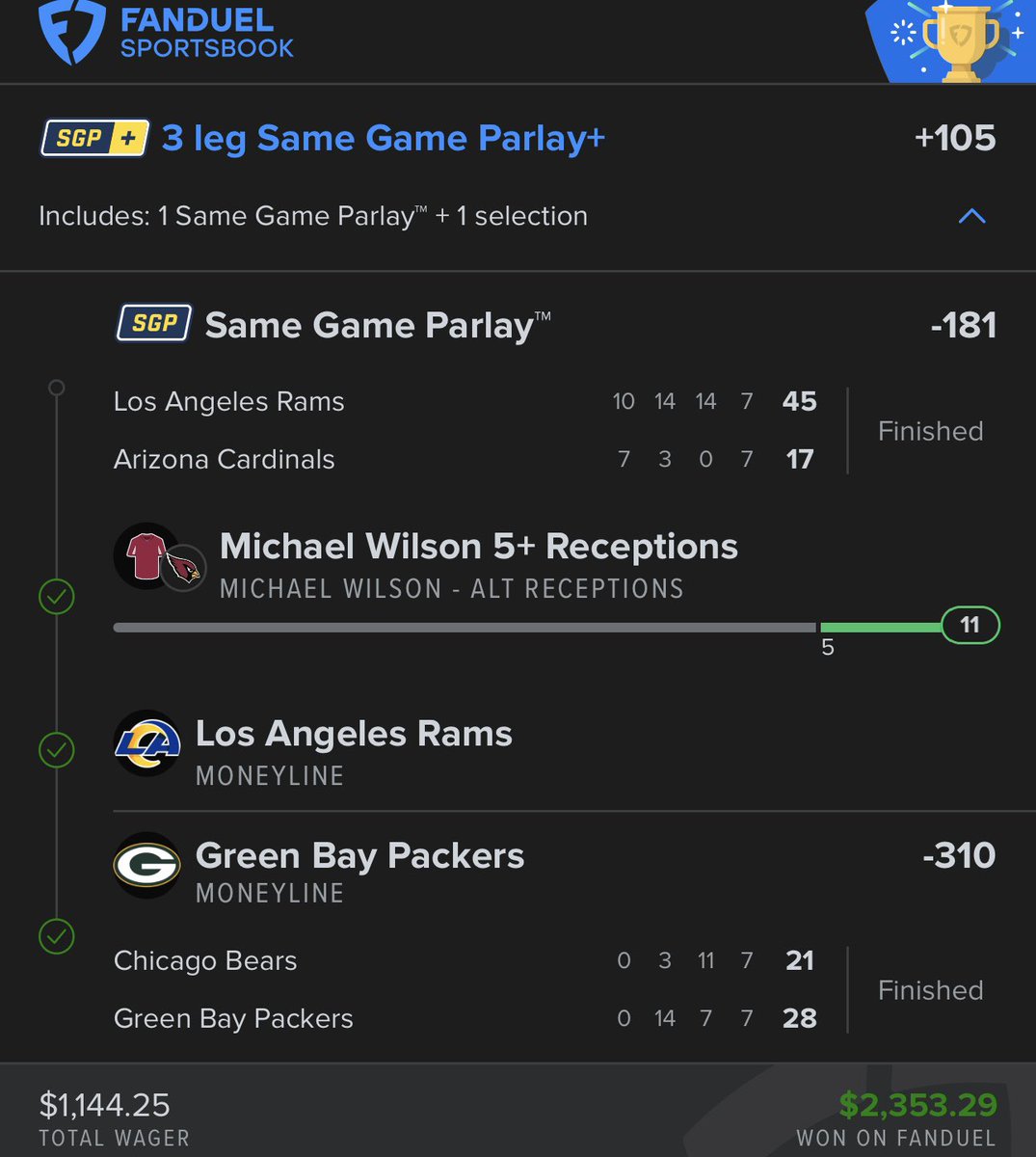 Asianlocks2Mr's tweet image. Rough morning but afternoon recovery 🧹💰

1U Matthew Stafford U0.5 interception -130✅

1U Michael Wilson O5.5 receptions -135✅

1U Ashton Jeanty U4.5 receptions -128✅

1U RJ Harvey 50+ rush yards -133✅

+105 builder ✅

+735✅