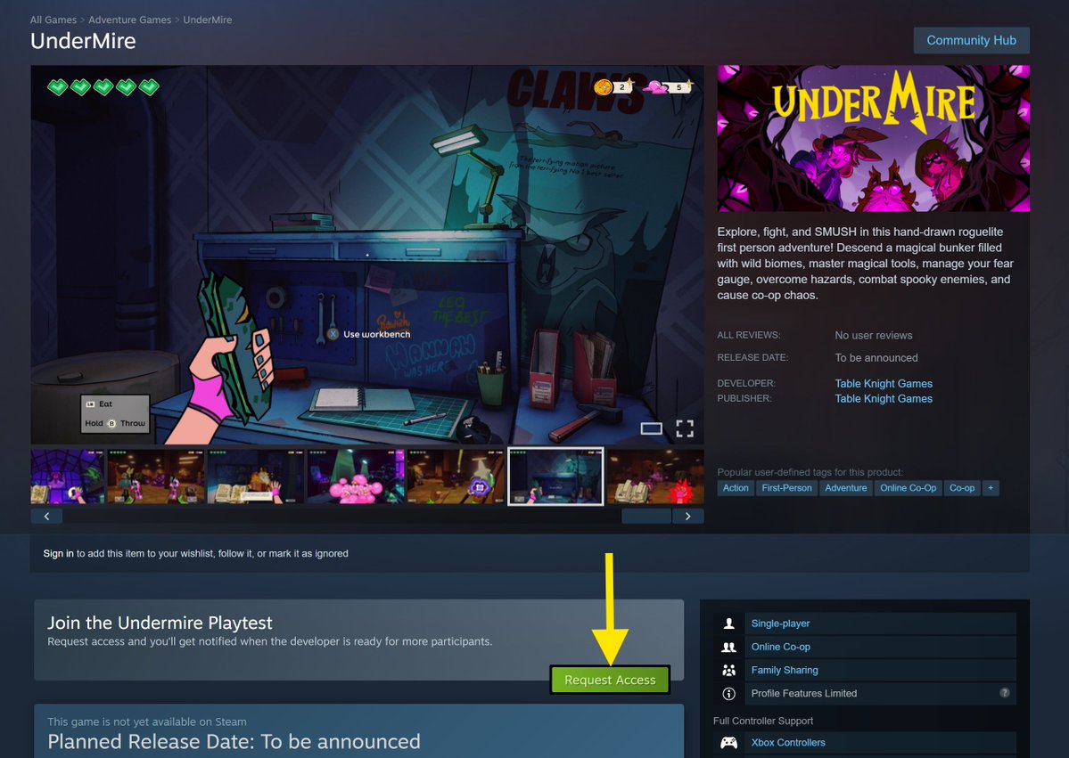 الآن فرصة تجربة لعبتنا القادمة أندرماير #UnderMire على ستيم لمدة محدودة! 📢

طريقة المشاركة بسيطة اضغط على زر (Request Access) على صفحة اندرماير وابدء التحميل ✨
url.tableknightgames.com/geP