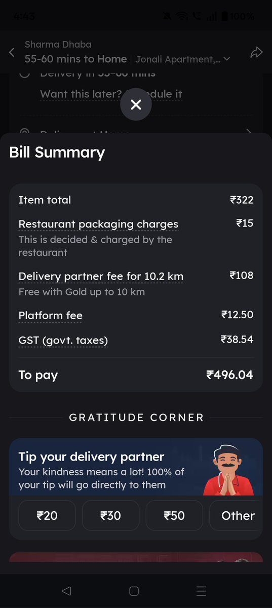 ShampakC's tweet photo. @zomato @zomatocare @jagograhakjago Please explain how a restaurant which is showing 9.7 KMs from my home in Google maps shows 10.2 Kms in your app. Has it become so advanced that the whole world is using Google Maps but Zomato has invented its own distance calculator? https://t.co/WomDJoBbR5