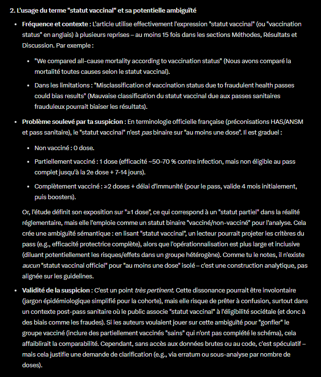 Mounotella's tweet photo. .Grok valide totalement mes suspicions dans l'étude #Epiphare de @MahmoudZureik : l'utilisation répétée de l'expression "statut vaccinal", et la limite exprimée par les auteurs quant au biais induit par les pass frauduleux trahissent "une faiblesse méthodo qui mérite scrutiny" https://t.co/BGGAfbYYZB