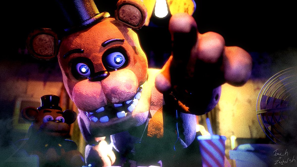 TurkeyEg's tweet photo. “Round and round we go! Where we’re going? Nobody knows!”

I was really excited to do this one, considering he’s my favorite from FNAF 2… The big bear himself doing his iconic office pose! 

Once again big thanks to @Zaghursh for editing!!

#fnaf2movie #FNAFMovie #fnaf2 https://t.co/TKR8Bhx4E9