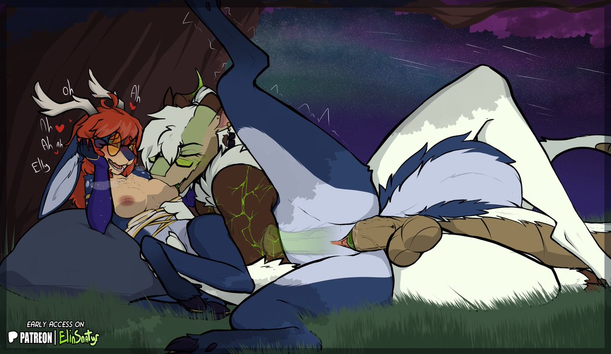 SpiritElin's tweet photo. Under the trees in the field of stars, Astrid goes out to chart them. She planned a little stargazing date with the Forest spirit... turns out she had a lot more planned~ 

Also an excuse to use those horse earrings Elena made for him. https://t.co/iZUkSqlvKW
