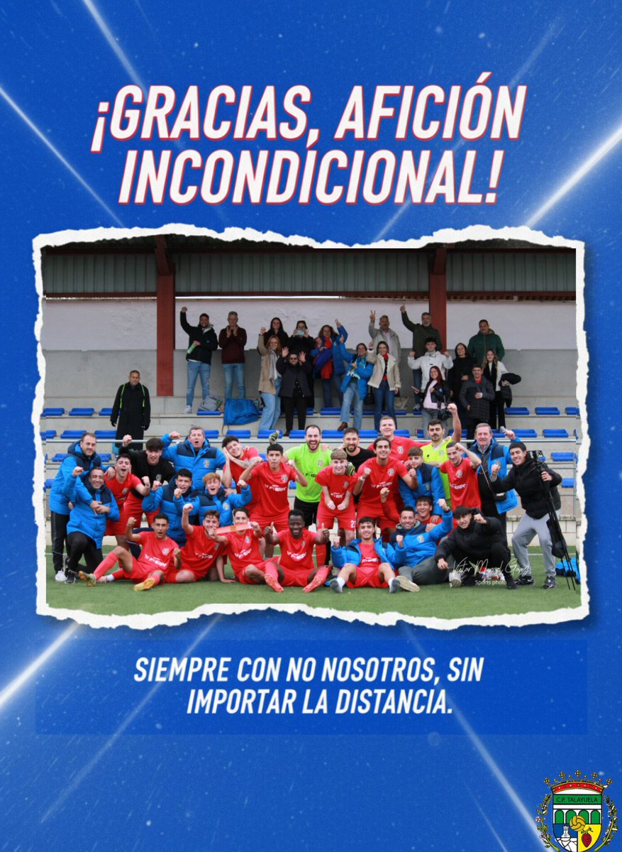 ¡SOIS NUESTRO MOTOR! 🚌💙🤍
​
​A nuestros incondicionales: Gracias por acompañarnos SIN IMPORTAR LA DISTANCIA. Vuestro aliento en la prórroga y en los penaltis fue clave.
​¡Este triunfo es de toda la FAMILIA de Talayuela!
#AficiónDeDiez #SiempreConNosotros #CPTalayuela