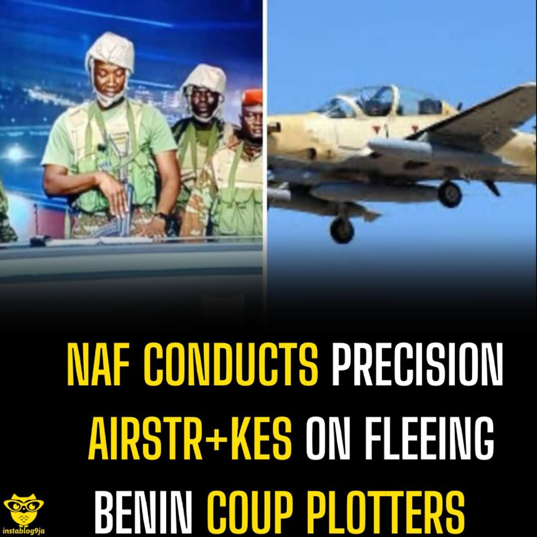 instablog9ja's tweet photo. NAF Conducts Precision Airstr+kes on Fleeing Benin Coup Plotters

The Nigerian Air Force has carried out a series of coordinated precision airstr+kes against members of the recently foiled coup attempt in the Benin Republic, according to information obtained by security analyst Zagazola Makama. Makama gathered from reliable security sources that the operation focused on coup elements attempting to flee Cotonou in armoured vehicles after loyalist forces moved swiftly to suppress the uprising.

Nigerian f+ghter jets reportedly executed multiple, well-planned str+kes within Benin’s airspace over a 30-minute period. Sources described the mission as “meticulously planned,” noting that its objectives were to halt the escape of hostile actors, prevent their regrouping, and support the restoration of stability in coordination with regional partners.

Officials further emphasized that the airstr+kes were conducted with the full consent of Beninese authorities and in accordance with international protocols aimed at minimizing unintended harm while maintaining operational effectiveness. The intervention followed the failed coup attempt led by Lt. Pascal Tigri, who briefly sought to dissolve state institutions and seize control of the Benin Republic’s military apparatus.

After the attempted takeover collapsed, several members of the faction attempted to flee southward, prompting Nigeria’s rapid aerial response. A senior military officer reaffirmed Nigeria’s stance, stating that the Air Force remains committed to supporting regional stability and preventing any potential spillover that could threaten neighbouring states.

Makama reports that this operation stands out as one of Nigeria’s most decisive cross-border interventions in recent West African history, reflecting the country’s readiness to act against threats that undermine regional peace. Authorities in both nations are continuing to assess the full impact of the str+kes and coordinate follow-up efforts aimed at locating and detaining any remaining coup elements.