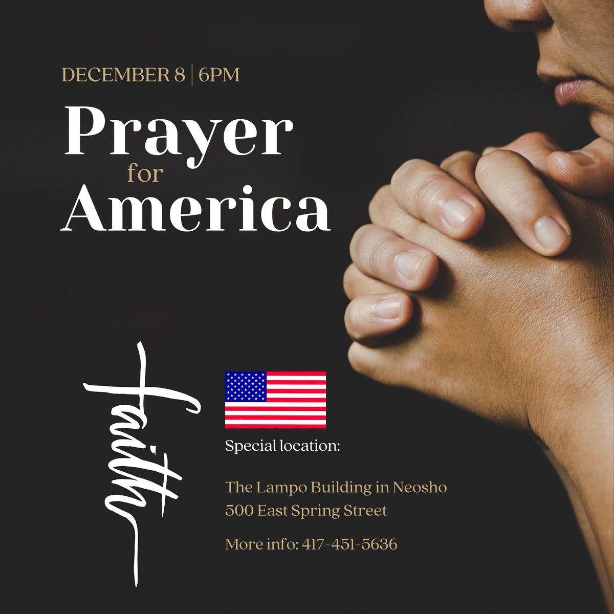 Prayer on the Square will once again be at the Lampo building tomorrow- December 8. (after that, we will once again start holding them at the Municipal Auditorium)