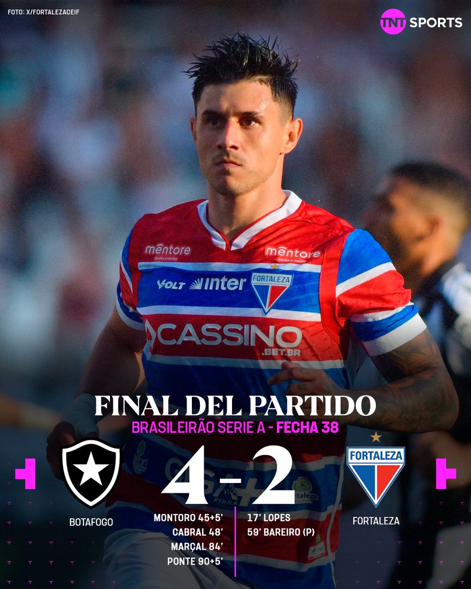TNTSportsAR's tweet image. DESCENDIÓ EL FORTALEZA DE PALERMO ❌

👉 El equipo del Titán cayó ante Botafogo y perdió la categoría en la última fecha del Brasileirão.

⬇️ Quedó en la 18° posición de la tabla con 43 puntos.