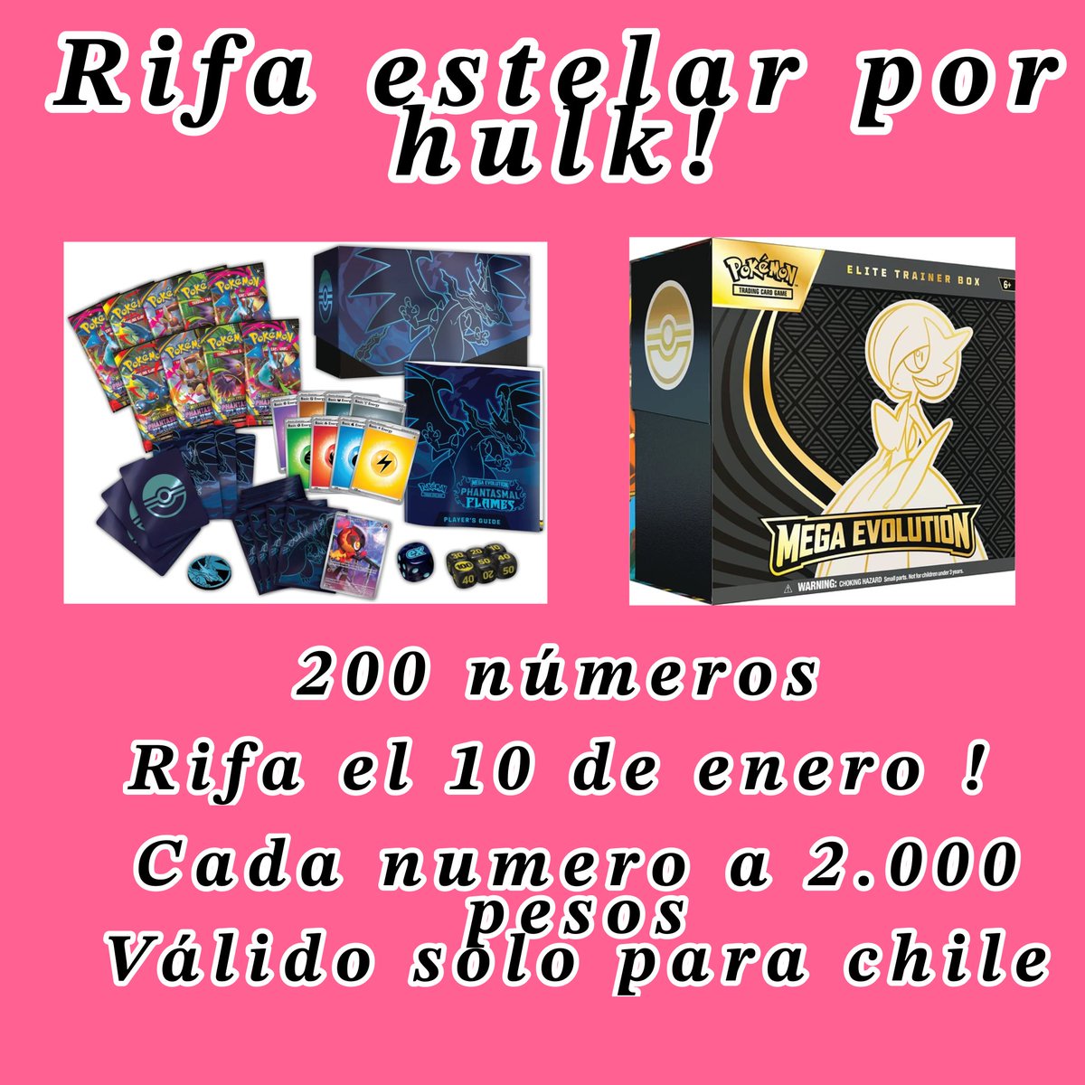 Inty_VT's tweet image. RIFA ESTELAR POR HULK !!
Estaré sorteando en vivo este 10 de enero dos ETB de pokemon !!
Todo por ayudar a mi perrito, la transacción será por kofi y hay 200 número para participar !!

#pokemon #rifa #chile #sorteo #concurso #rifaestelar #pokemonchile