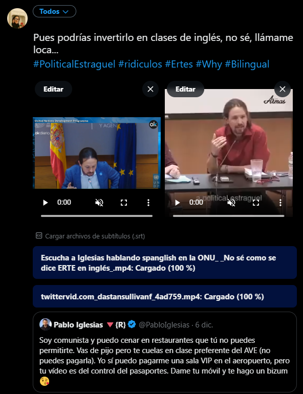 ViejaAlVisillo7's tweet photo. No me deja responder o contestar, no problemo
#PoliticalEstraguel #ridiculos #ERTES #Why #Bilingual #Trilingual #Cunilingual
@CanalRed_TV @CanalRedNews @PabloIglesias https://t.co/er1YXDam9I