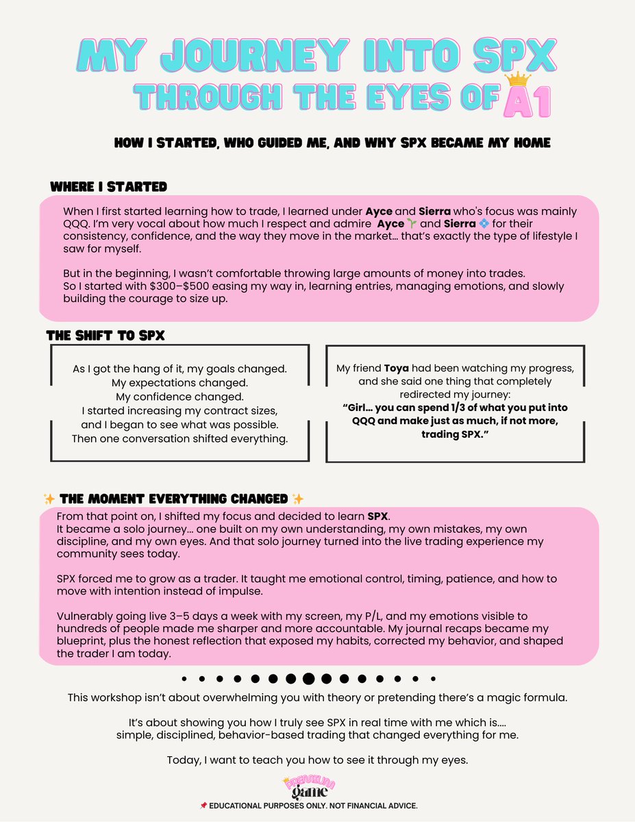 I didn’t wake up one day trading SPX with confidence. I started with $300–$500, learned under <a href="/ayceATH/">AYCE</a> and <a href="/sierraaaliyahh/">SIE ☆</a>, made mistakes, corrected behavior, and built structure from the ground up.

This journey is still surreal to me… but here’s a piece of where it all began.